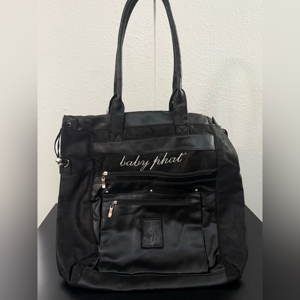 Baby Phat💥SOLD OUT 💥Black Sleek Faux Leather Travel/Overnight Tote Bag